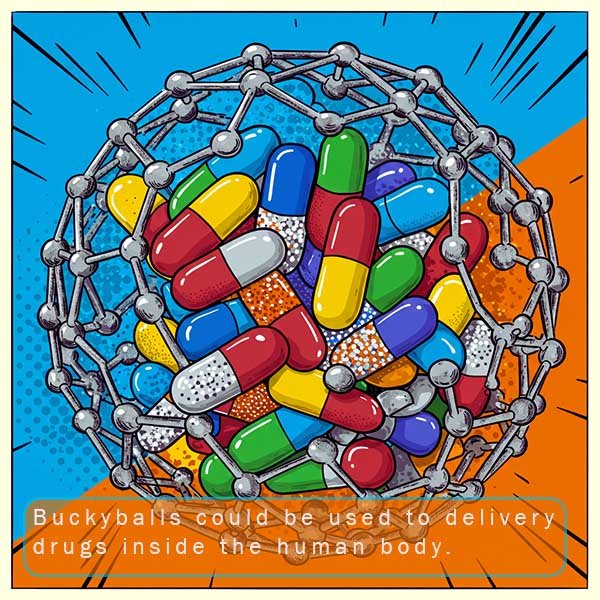 Image shows buckyballs delivering drugs inside the human body.